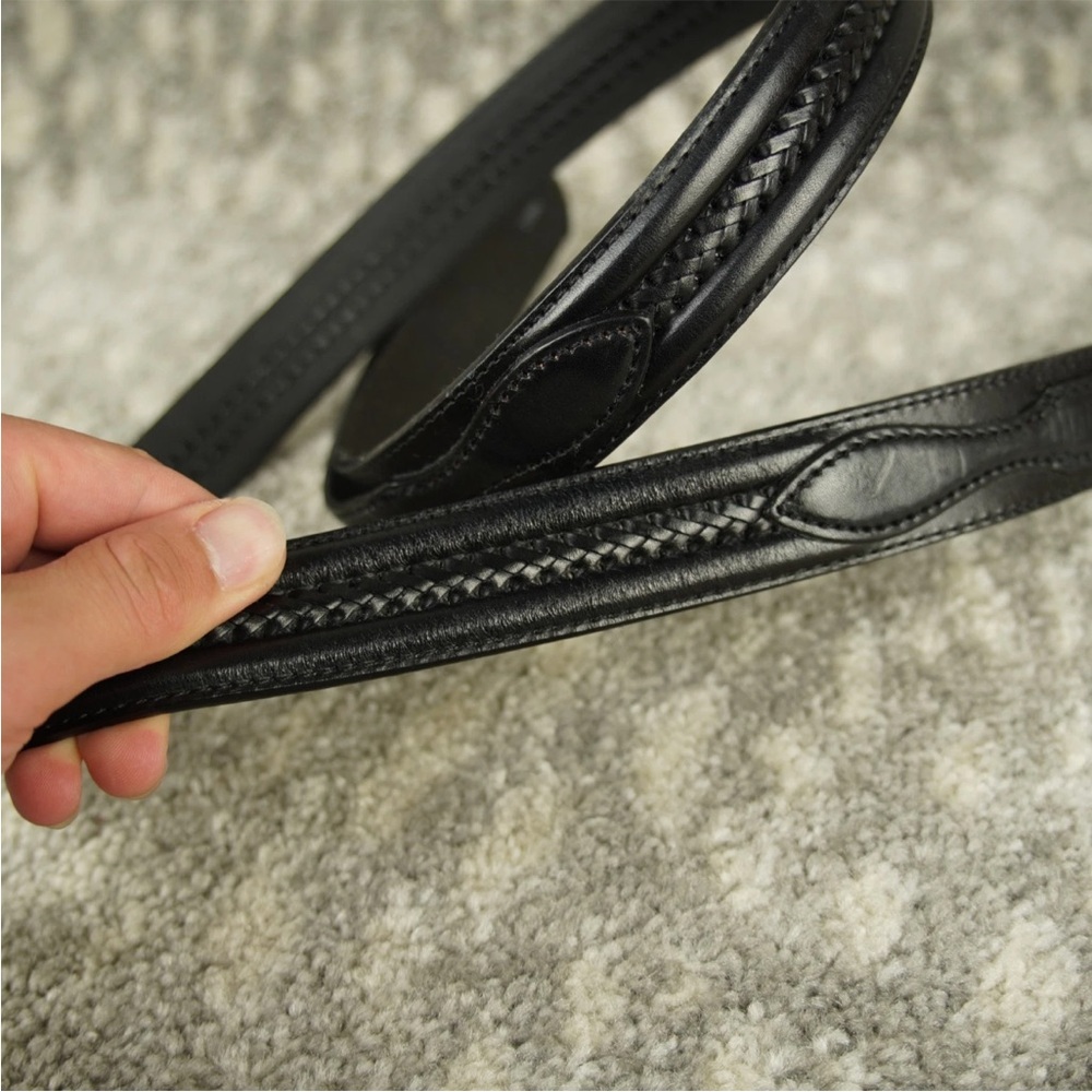 VTG Tony Lama South Western Black Leather Belt 7733 L Size 42 Braided No Buckle - Picture 7 of 10